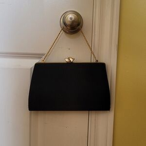 Artel purse vintage clutch black evening 1950s mid century gold chain wristlet